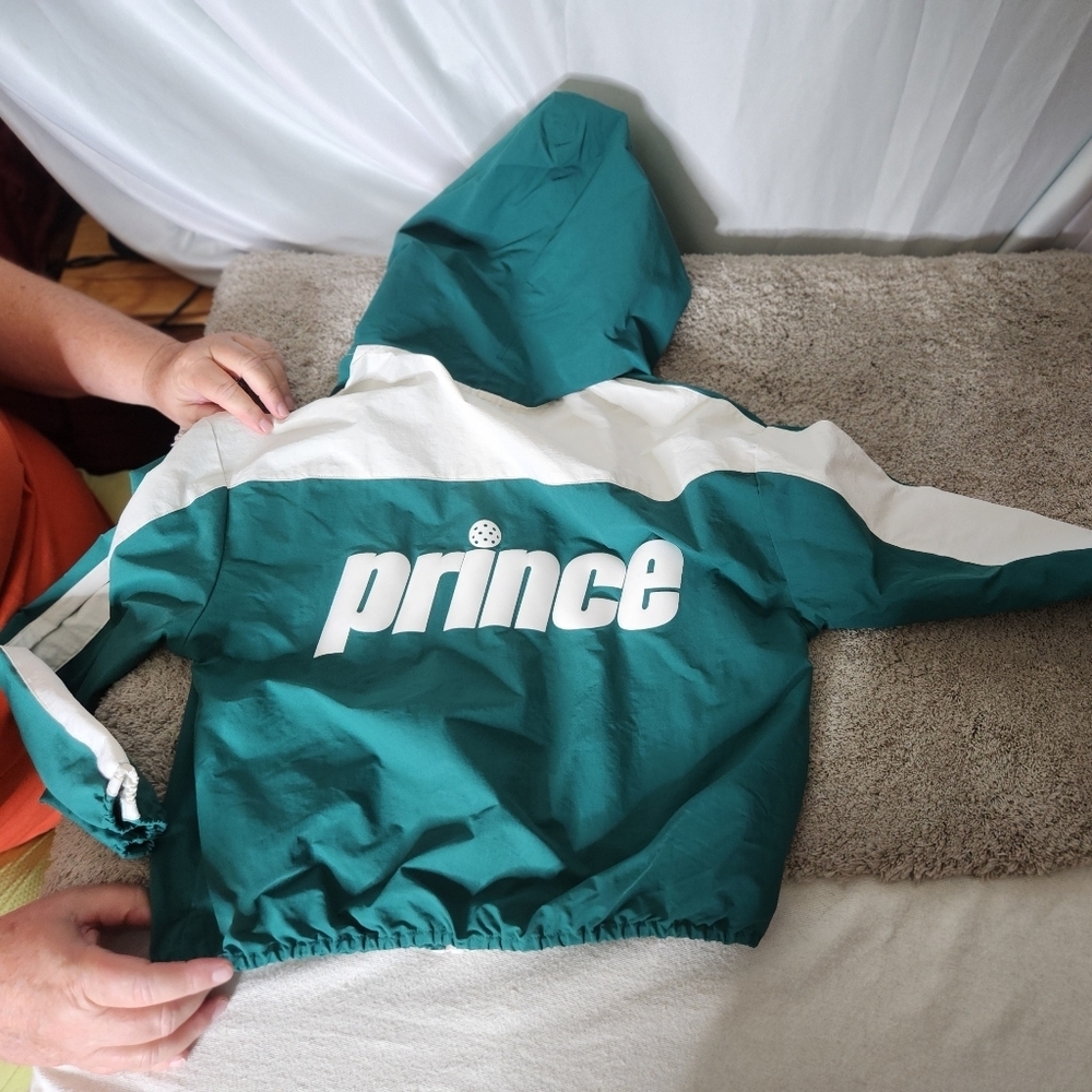 Prince Green Jacket Windbreaker Zip Hooded Cropped Logo - Picture 8 of 13